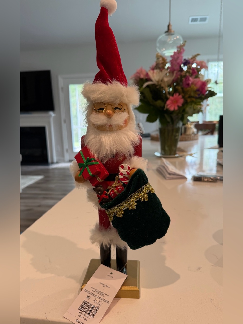 Joyland Festive Red Santa Nutcracker with Green Gift Sack